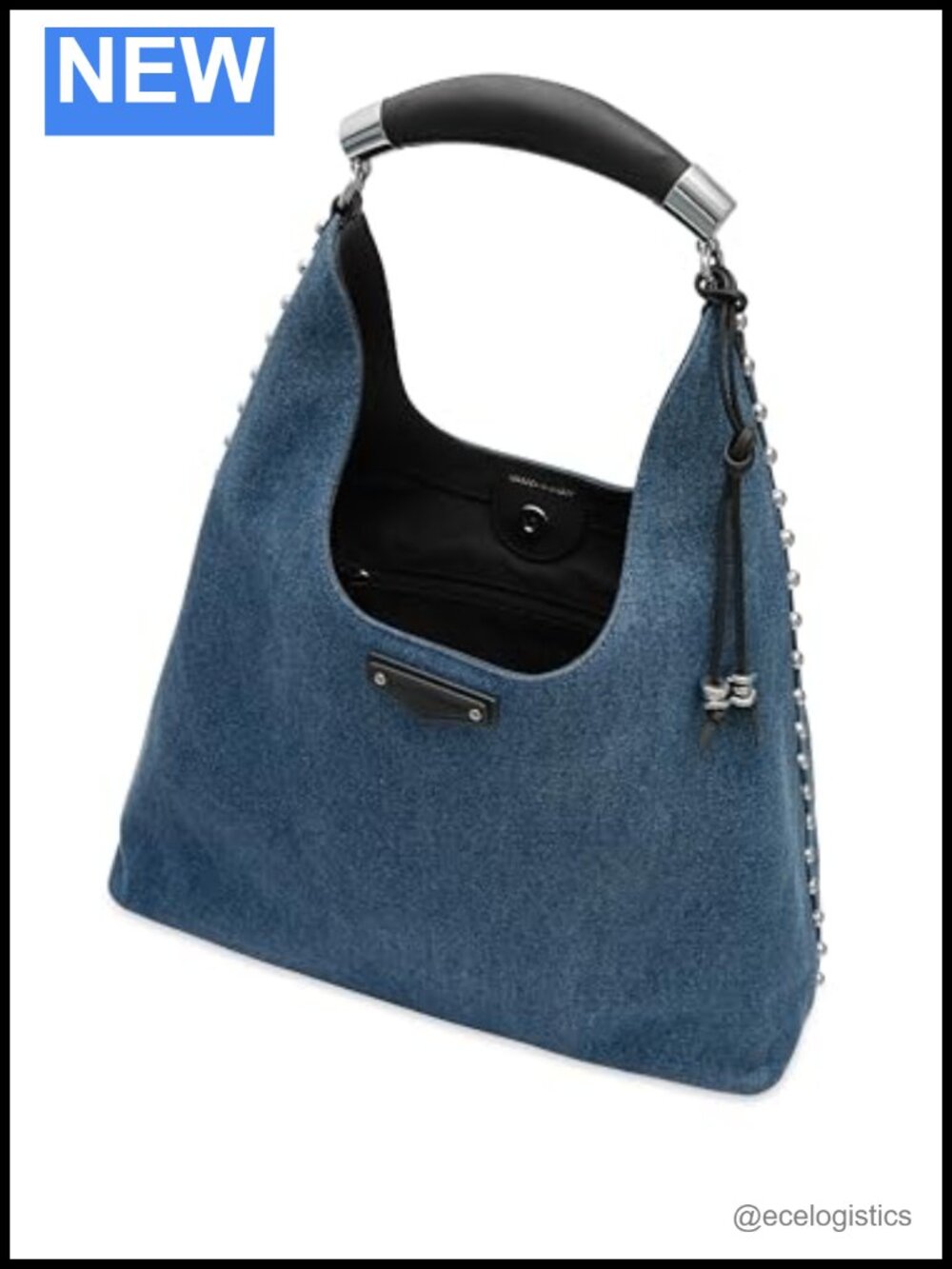 Premium Cotton Twill Denim Hobo Bag with Studded Trim Shoulder Bag